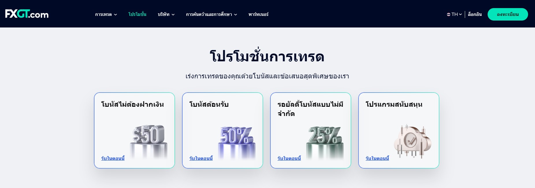 1โบนัสโปรโมชั่นทั้งหมดของ FXGT คือ